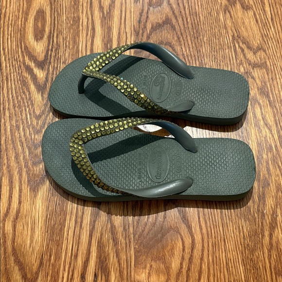 Green Flip Flops with Rhinestone Straps - Picture 2 of 4